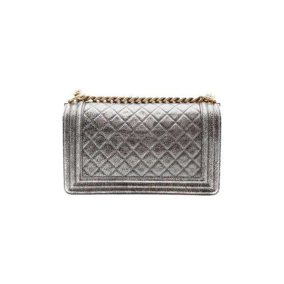 CHANEL Boy Medium Calfskin Metallic Silver With Gold Hardware And Chain Strap - Picture 3 of 7